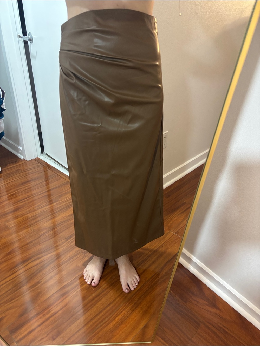 NWT. Commense Brown Faux Leather Maxi Skirt